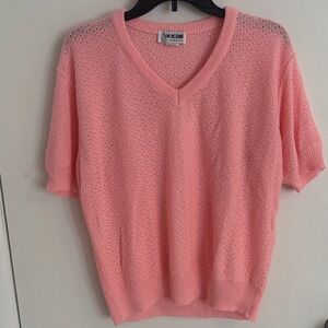 Vintage Pink V-Neck Short Sleeve Sweater